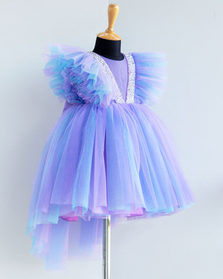 Skyblue & Lavender shade premium Baby Girls Party Wear Birthday Frock