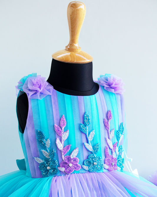 Sky blue lavender ruffles party frock side view baby girl – Stanwells Kids
