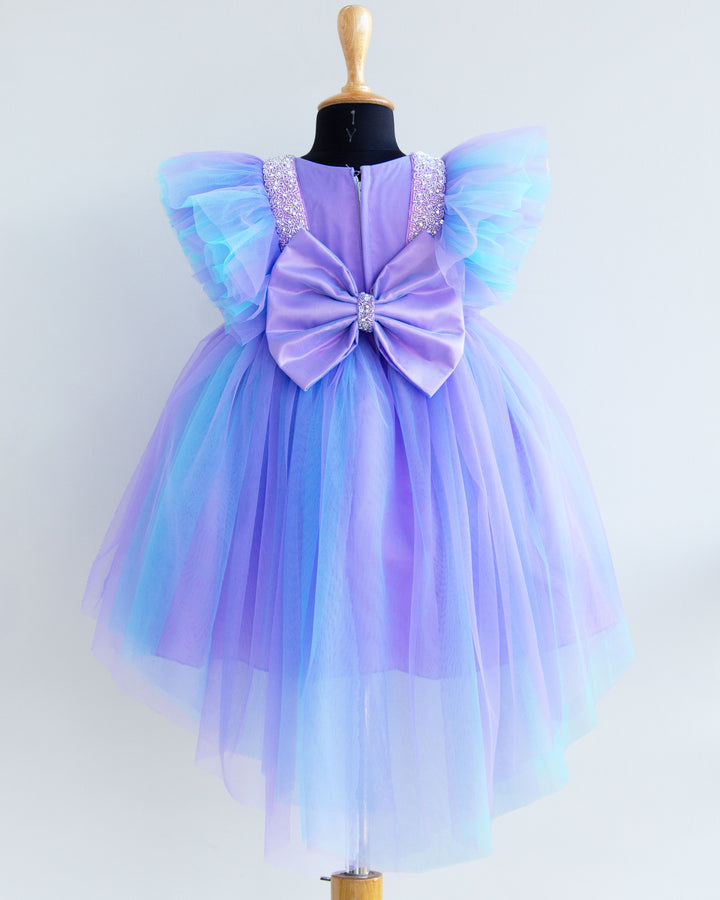 Skyblue & Lavender shade premium Baby Girls Party Wear Birthday Frock