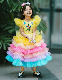 Baby Yellow Balloon Theme Handwork Applique Birthday Frock for Baby Girl – Stanwells Kids