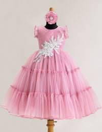 Dust Pink Applique Handwork Flower Birthday Gown for Baby Girl – Stanwells Kids