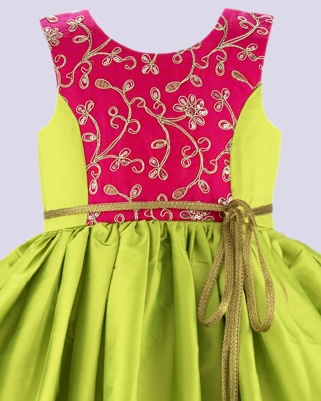 Pista Green & Pink party perfect knee length frock