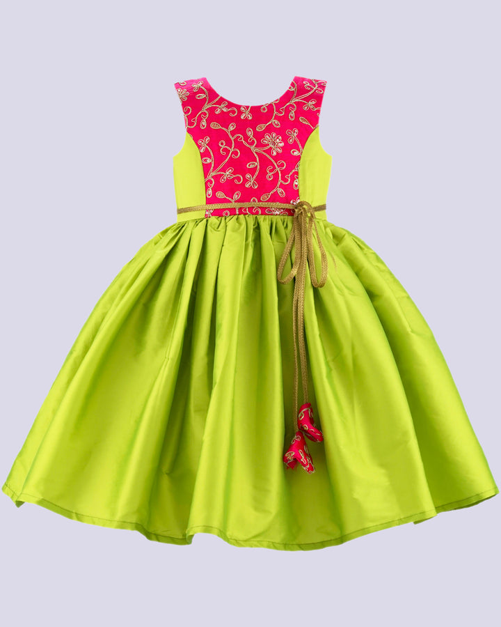 Pista Green & Pink party perfect knee length frock