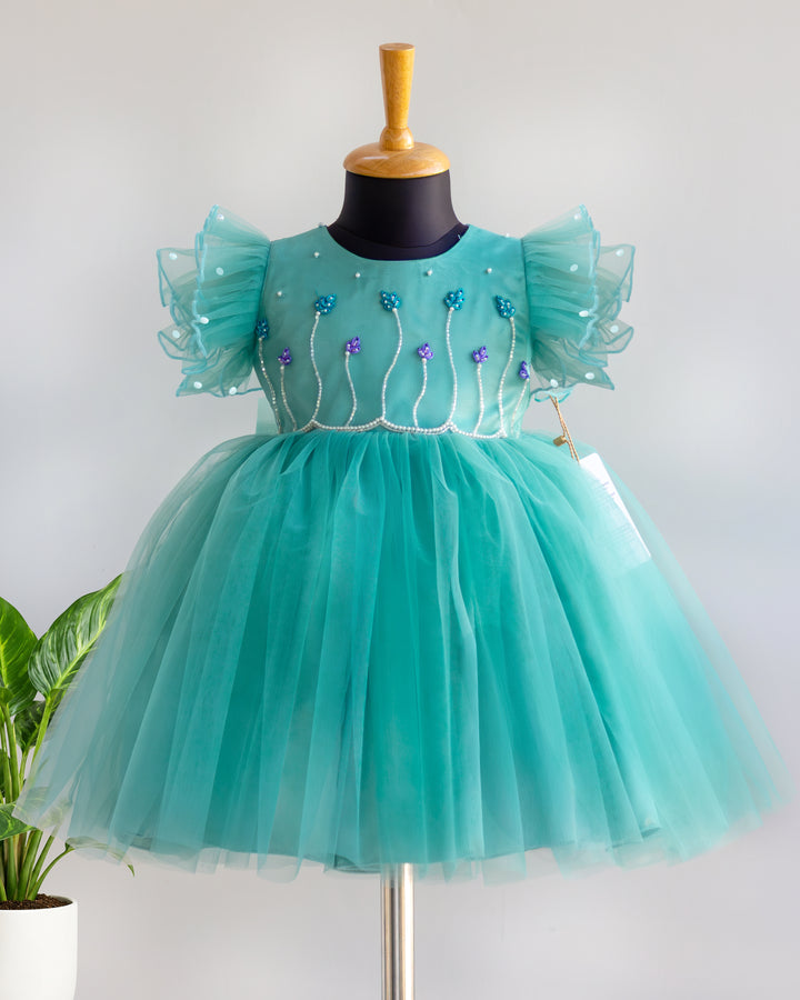 Pastel Blue Heavy Yoke Handwork Birthday Frock – Stanwells Kids