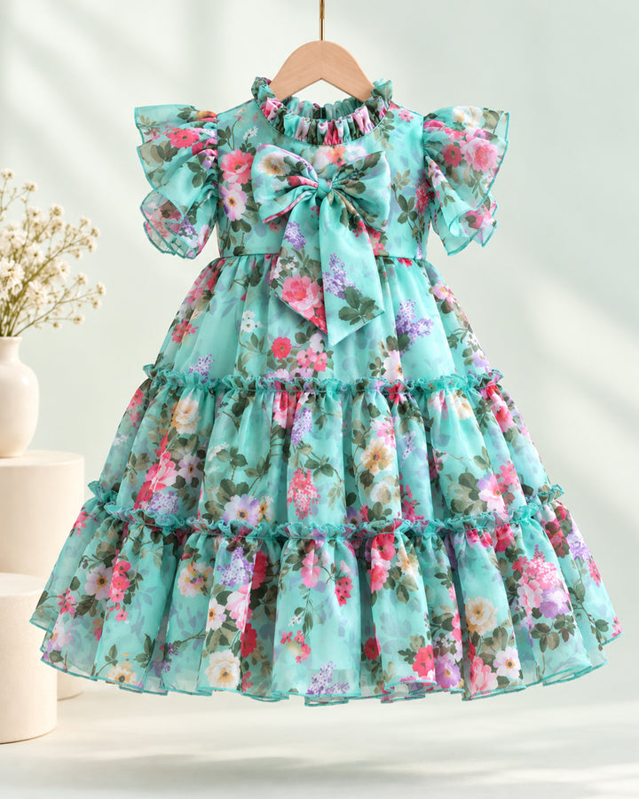 Pastel Blue Chiffon Frock with Floral Print – Baby Girl – Stanwells Kids