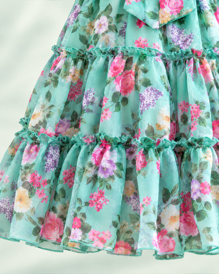Pastel Blue Floral Frock – Full Length View – Stanwells Kids