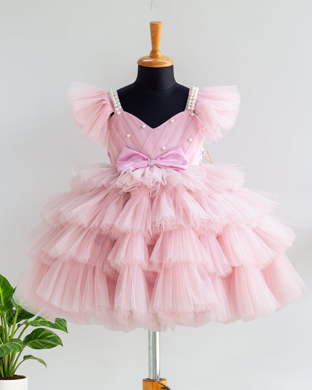 Pearl Embroidery Yoke Detail – Blush Pink Tulle Dress – Stanwells Kids