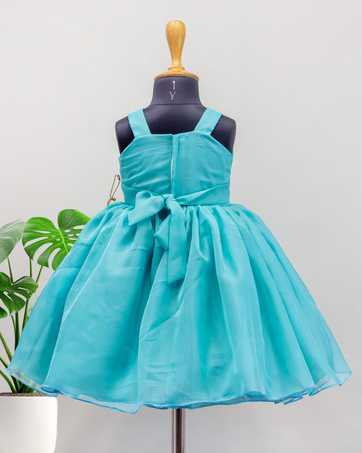 Pastel green floral embroidery frock, baby girls birthday dress, premium organza dress, toddler party wear frock, kids fashion India, Stanwells Kids
