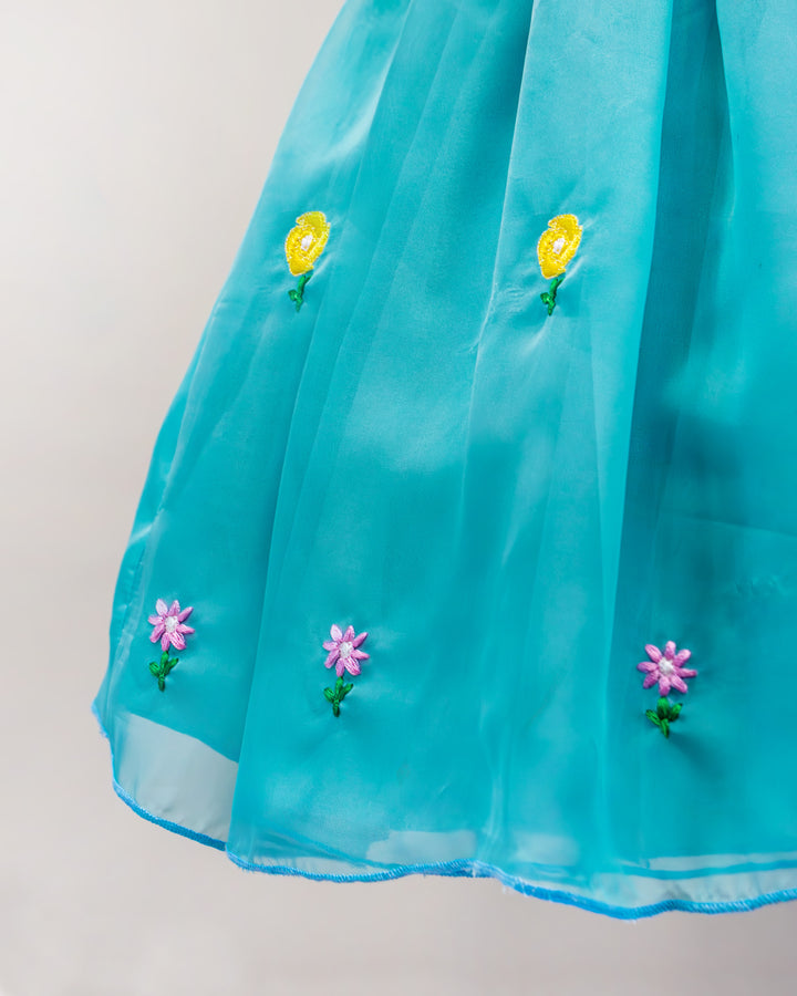 Pastel green floral embroidery frock, baby girls birthday dress, premium organza dress, toddler party wear frock, kids fashion India, Stanwells Kids