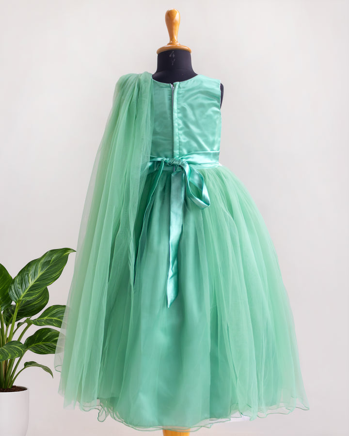 Pastel green saree style ruffled birthday gown full look – Stanwells Kids