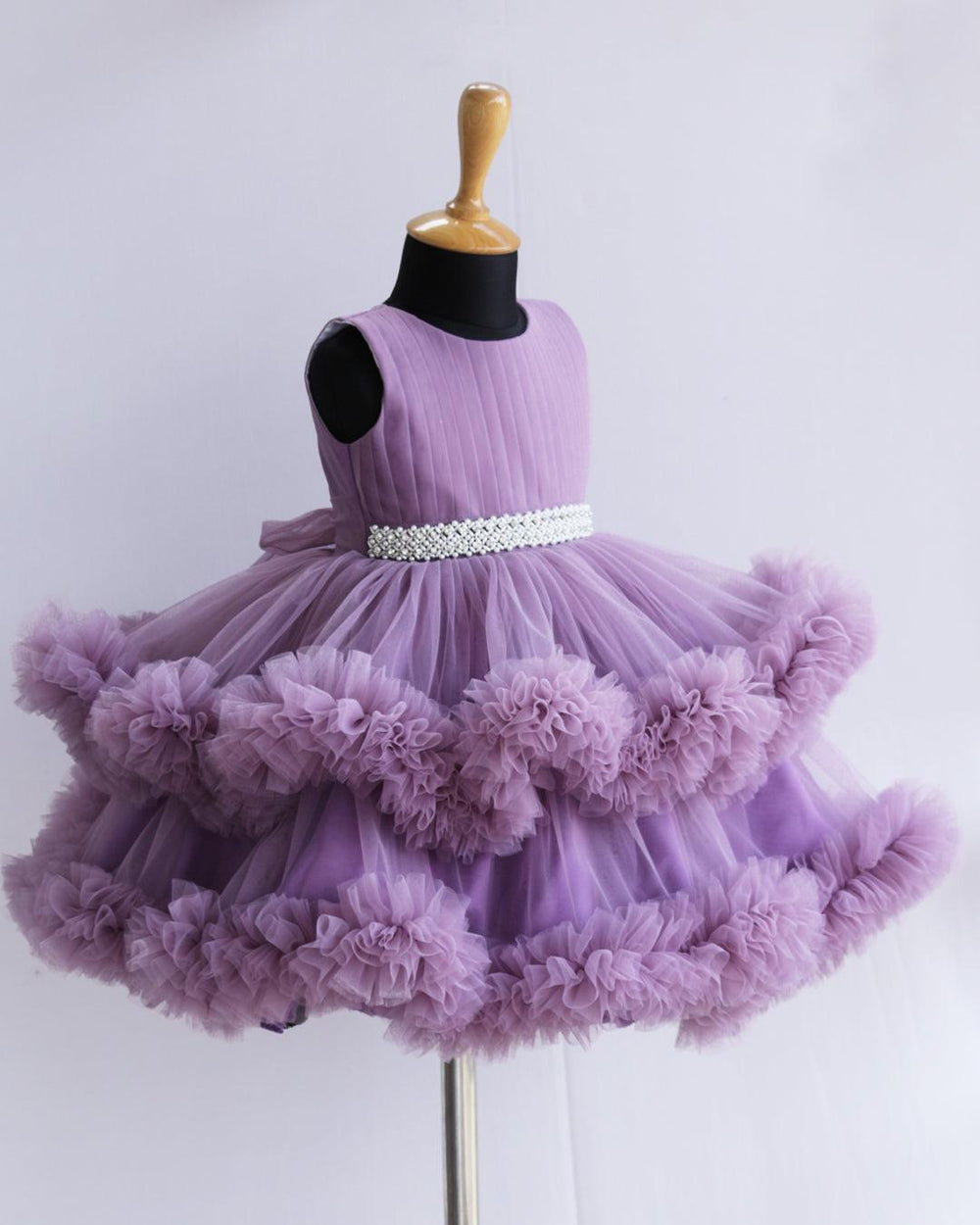 Pastel Lavender Shade Layered Ruffles Partywear Handwork Frock - Stanwells Kids