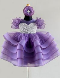 Pastel Lavender Heavy Handwork Premium Step Birthday Frock for Baby Girl – Stanwells Kids