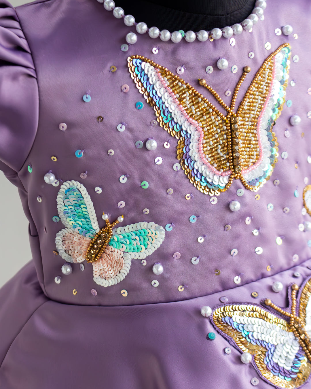 Pastel lavender satin butterfly frock full look for baby girl – Stanwells Kids
