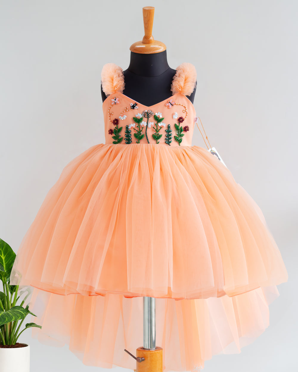 Pastel Peach Sequin Embroidery Birthday Frock – Stanwells Kids