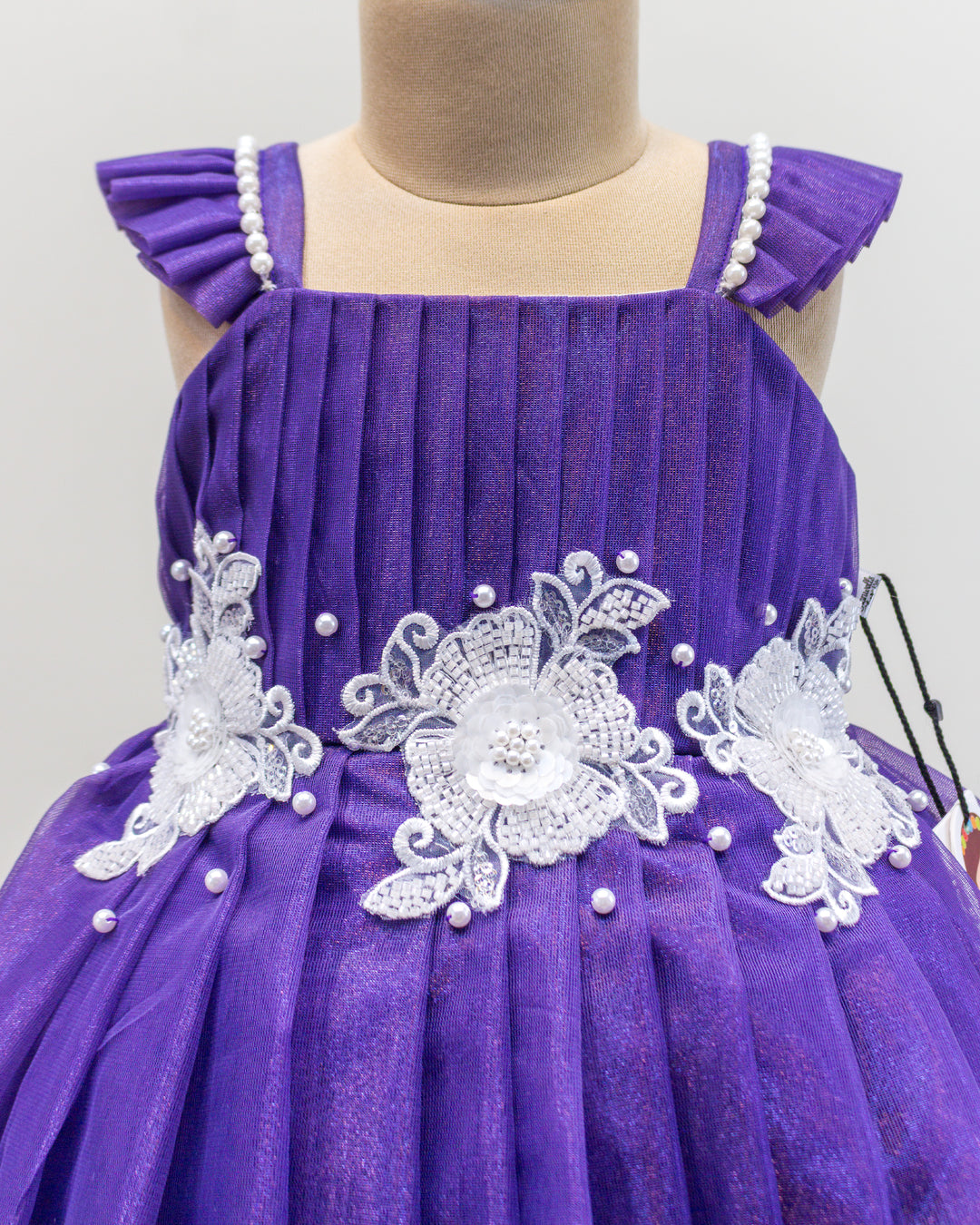 pastel violet birthday frock for baby girls, shimmer net flower applique dress, baby girl party wear, toddler birthday dress India, Stanwells Kids