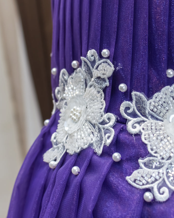 pastel violet birthday frock for baby girls, shimmer net flower applique dress, baby girl party wear, toddler birthday dress India, Stanwells Kids