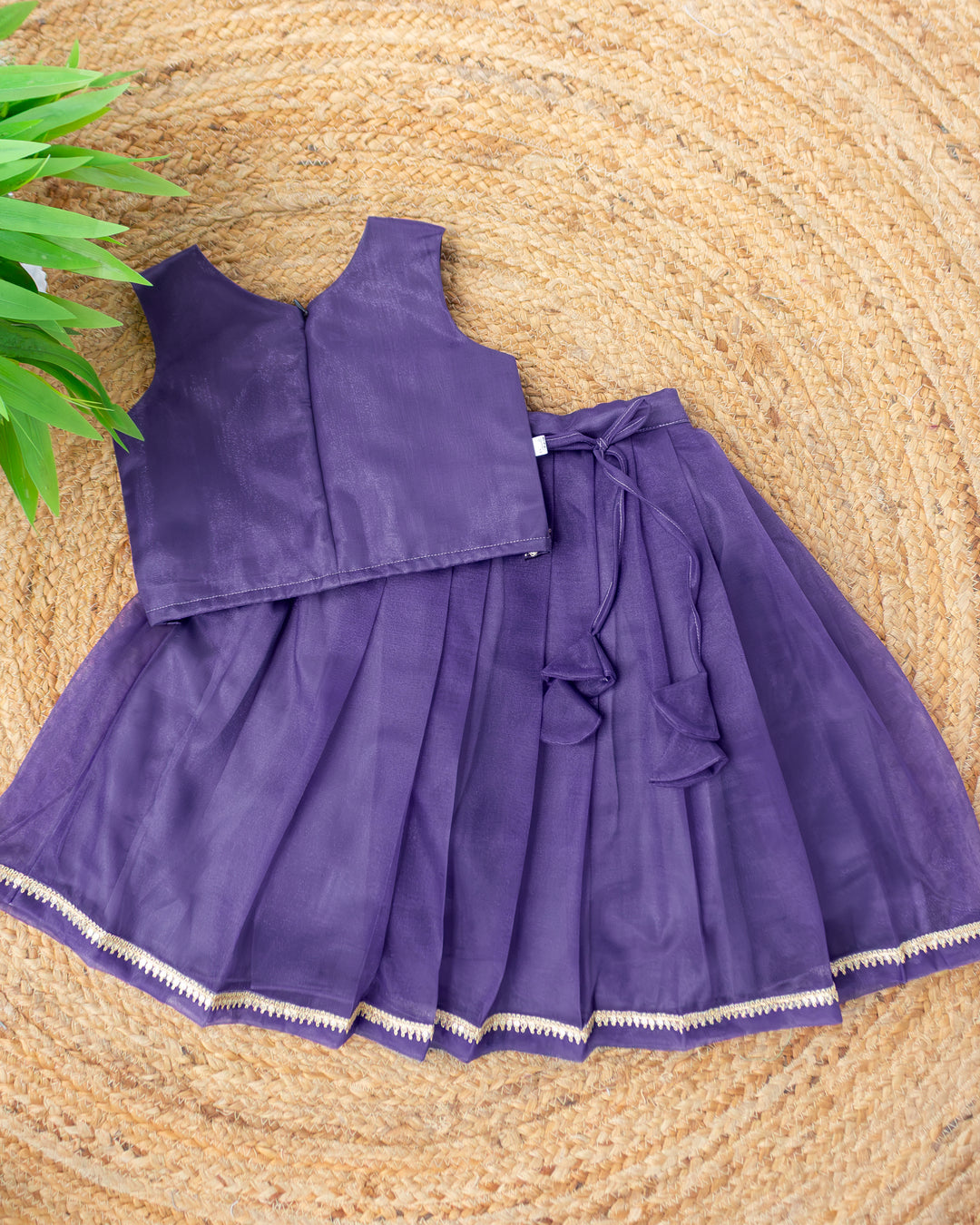 Pastel violet sleeveless silky net ethnic lehenga full look – Stanwells Kids