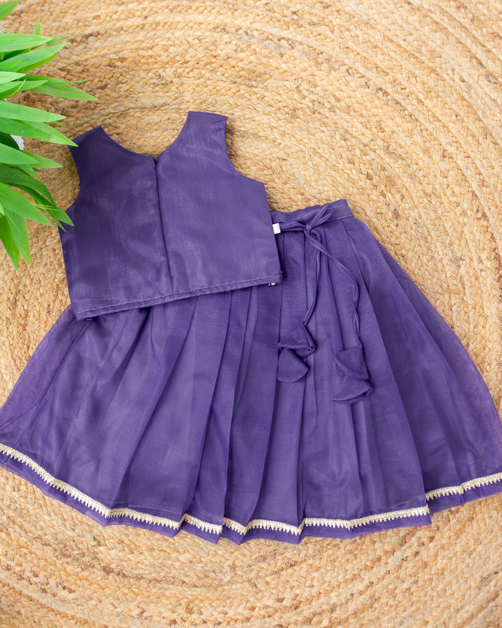 Pastel violet sleeveless silky net ethnic lehenga full look – Stanwells Kids