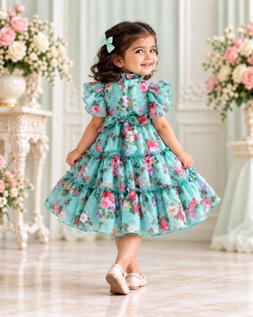 Silky Chiffon Flared Frock with Floral Print – Party Wear – Stanwells Kids