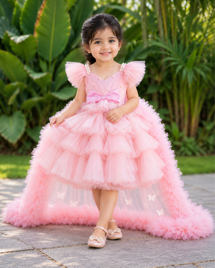 Ruffle Tulle Layered Skirt – Pastel Blush Pink Princess Dress – Stanwells Kids