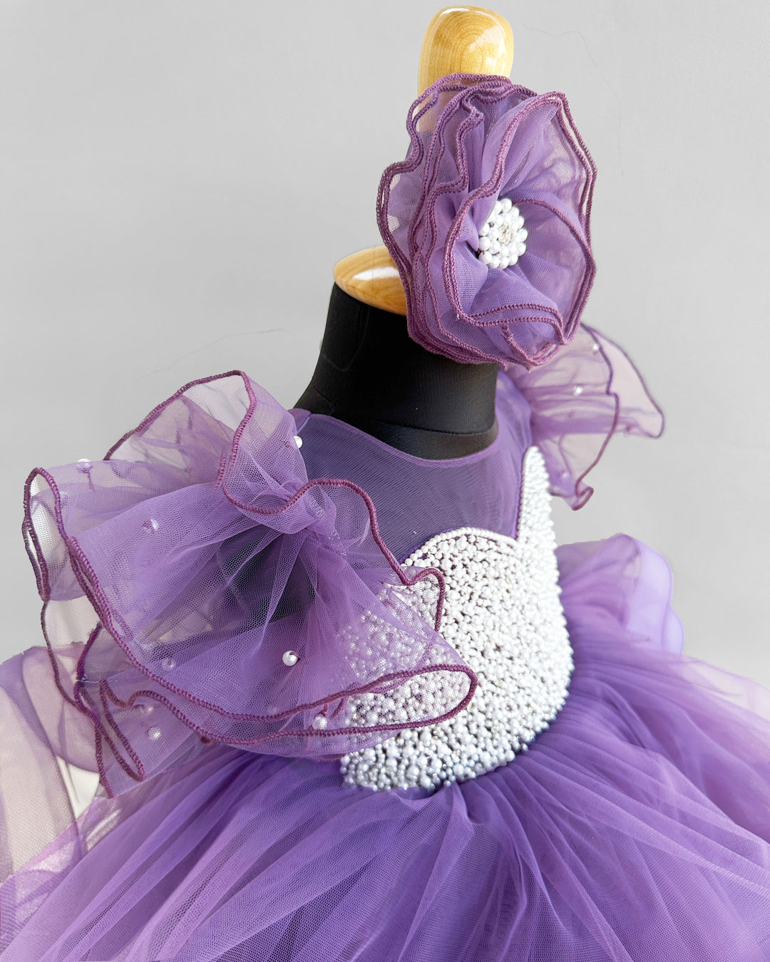Pastel Lavender Heavy Handwork Step Frock for Baby Girls - Premium Partywear