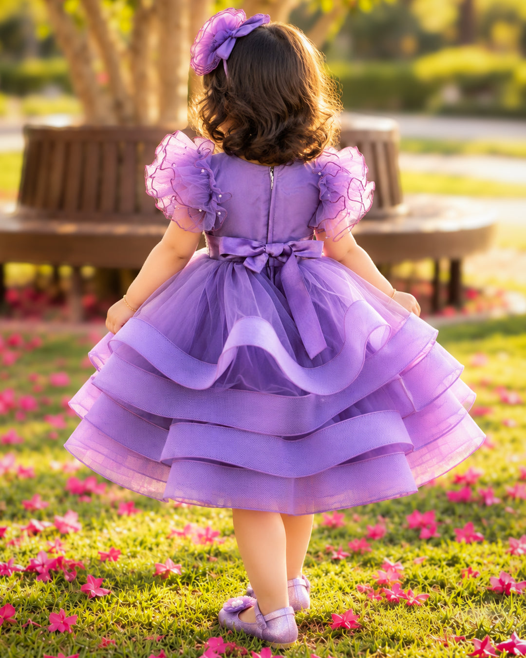Pastel Lavender Heavy Handwork Step Frock for Baby Girls - Premium Partywear