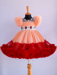 Pastel Peach Maroon Heavy Handwork Ruffles Birthday Frock for Baby Girl – Stanwells Kids