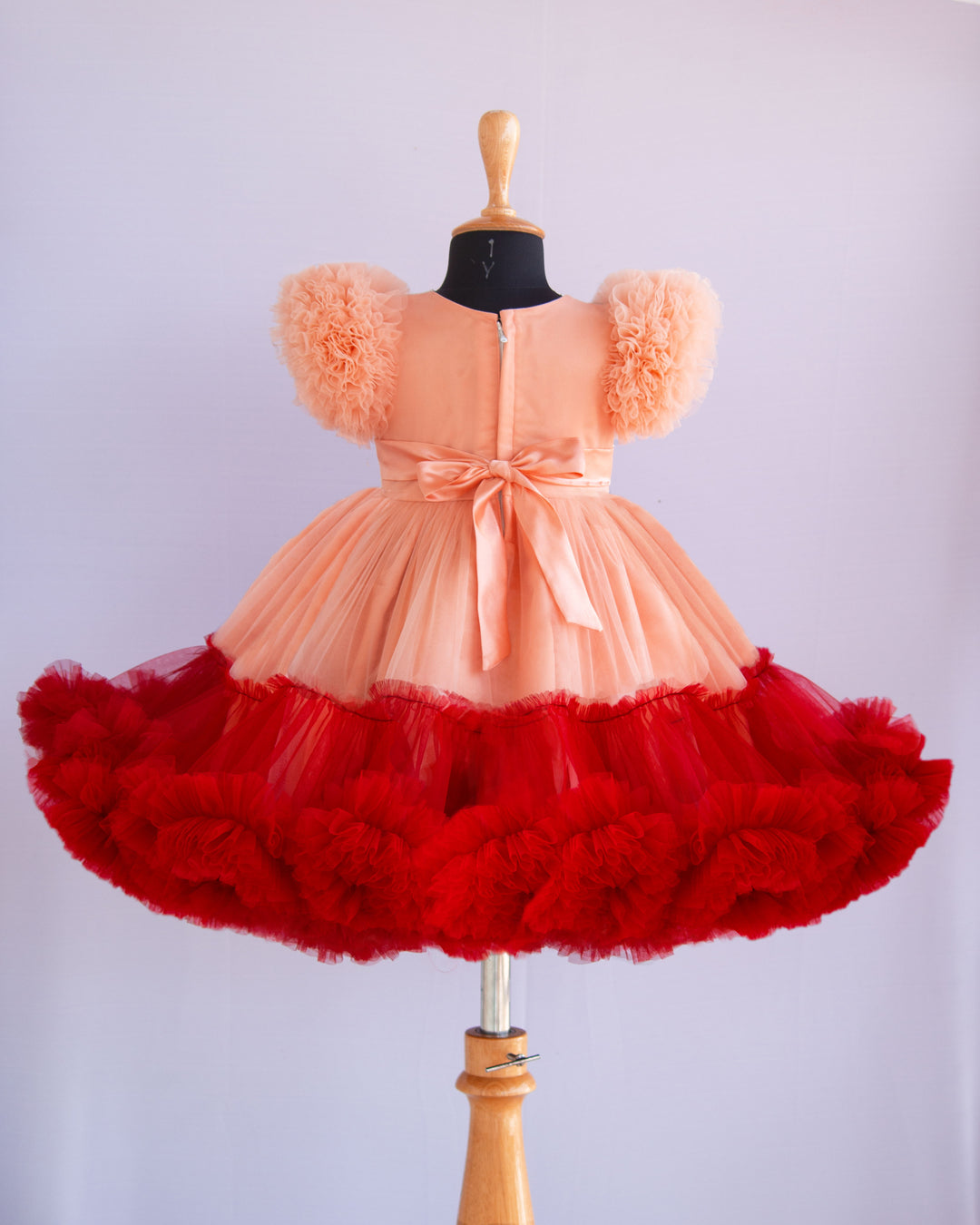 Pastel Peach Maroon Heavy Handwork Ruffles Birthday Frock for Baby Girl – Stanwells Kids
