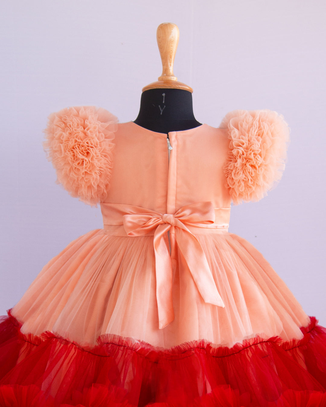 Pastel Peach Maroon Heavy Handwork Ruffles Birthday Frock for Baby Girl – Stanwells Kids