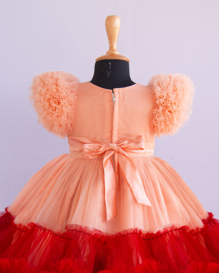 Pastel Peach Maroon Heavy Handwork Ruffles Birthday Frock for Baby Girl – Stanwells Kids