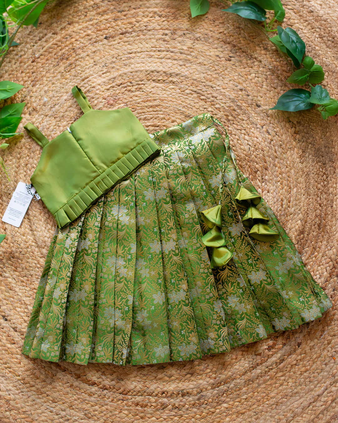 Pea green Banarasi silk lehenga choli for baby girls birthday dress traditional festive ethnic wear