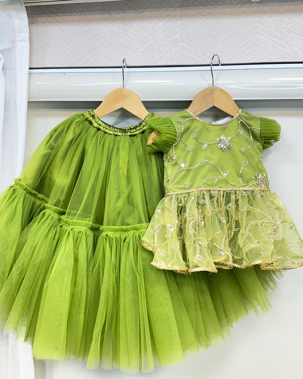 Pea green designer lehenga choli, baby girls birthday dress, kids partywear lehenga, traditional outfit for baby girls