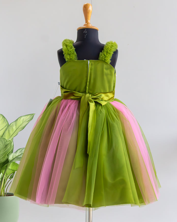 Pea green peach handwork sequins frock full look for baby girl – Stanwells Kids