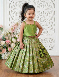 Pea Green Shade Banarasi Silk Lehenga Choli for Girls – Traditional Festive Wear