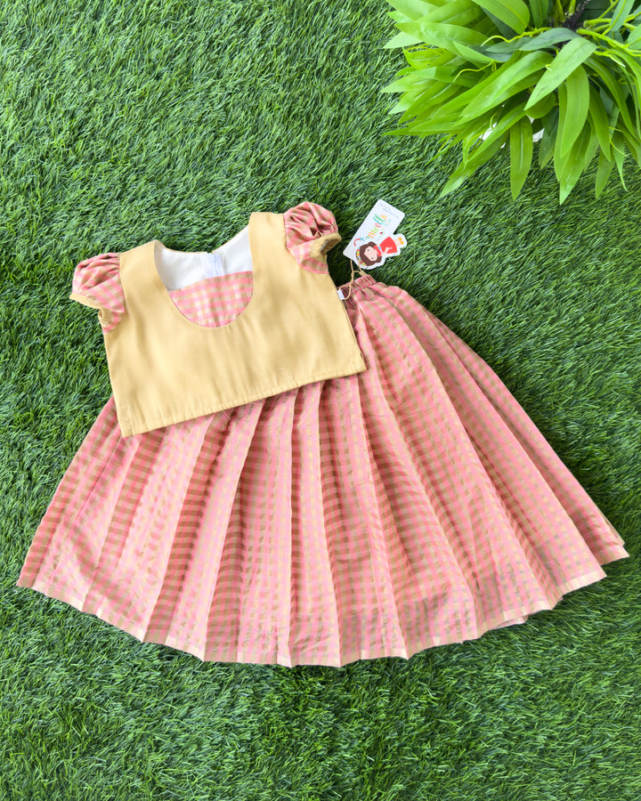 Peach Chanderi silk check lehenga choli for baby girl, Stanwells Kids