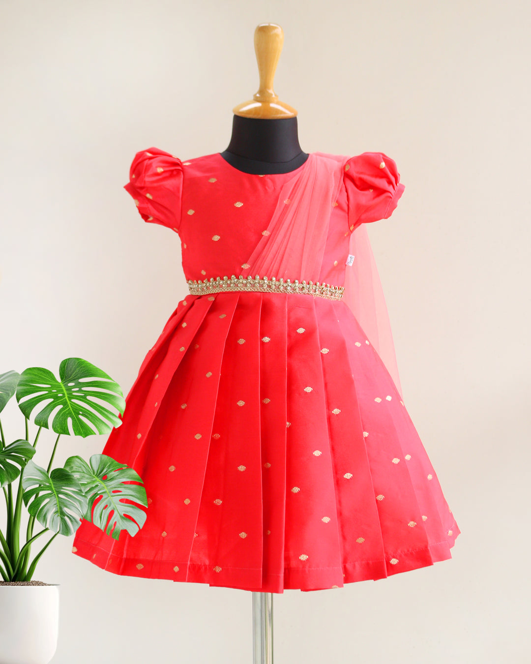 Peach Silk Butti Frock – Ethnic Partywear & Birthday Dress for Baby Girls by Stanwells Kids