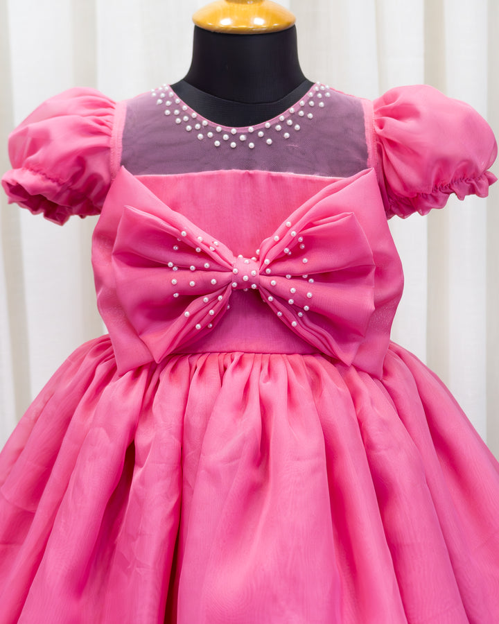 Peach organza frock, elegant bow dress for baby girls, birthday dress for kids, premium party wear frock, toddler birthday outfit, Stanwells Kids fashion