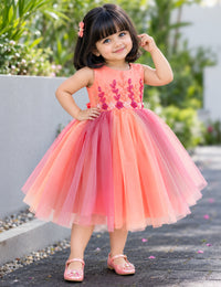 Peach Coral Flower Handwork Dual Shade Frock for Baby Girl – Stanwells Kids