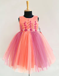 Peach Coral Flower Handwork Dual Shade Frock for Baby Girl – Stanwells Kids