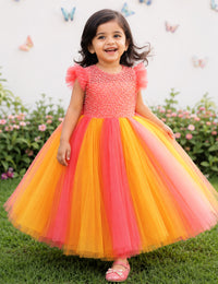 Peach Mango Yellow Handwork Layered Birthday Gown for Baby Girl – Stanwells Kids