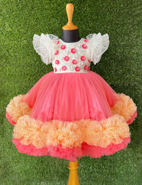 Peach Off White Sequins Heavy Ruffles Birthday Frock for Baby Girl – Stanwells Kids