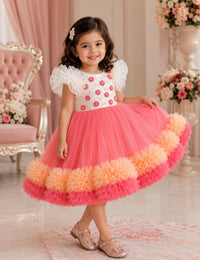 Peach Off White Sequins Heavy Ruffles Birthday Frock for Baby Girl – Stanwells Kids