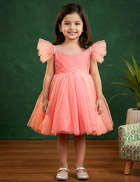 Peach Pleated Western Style Birthday Frock for Baby Girl – Stanwells Kids