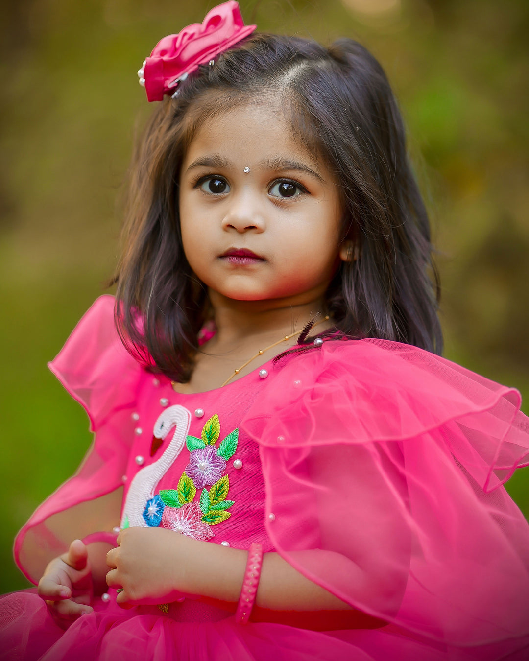 "Peach shade swan applique theme step frock, baby girls birthday dress, elegant baby dress"