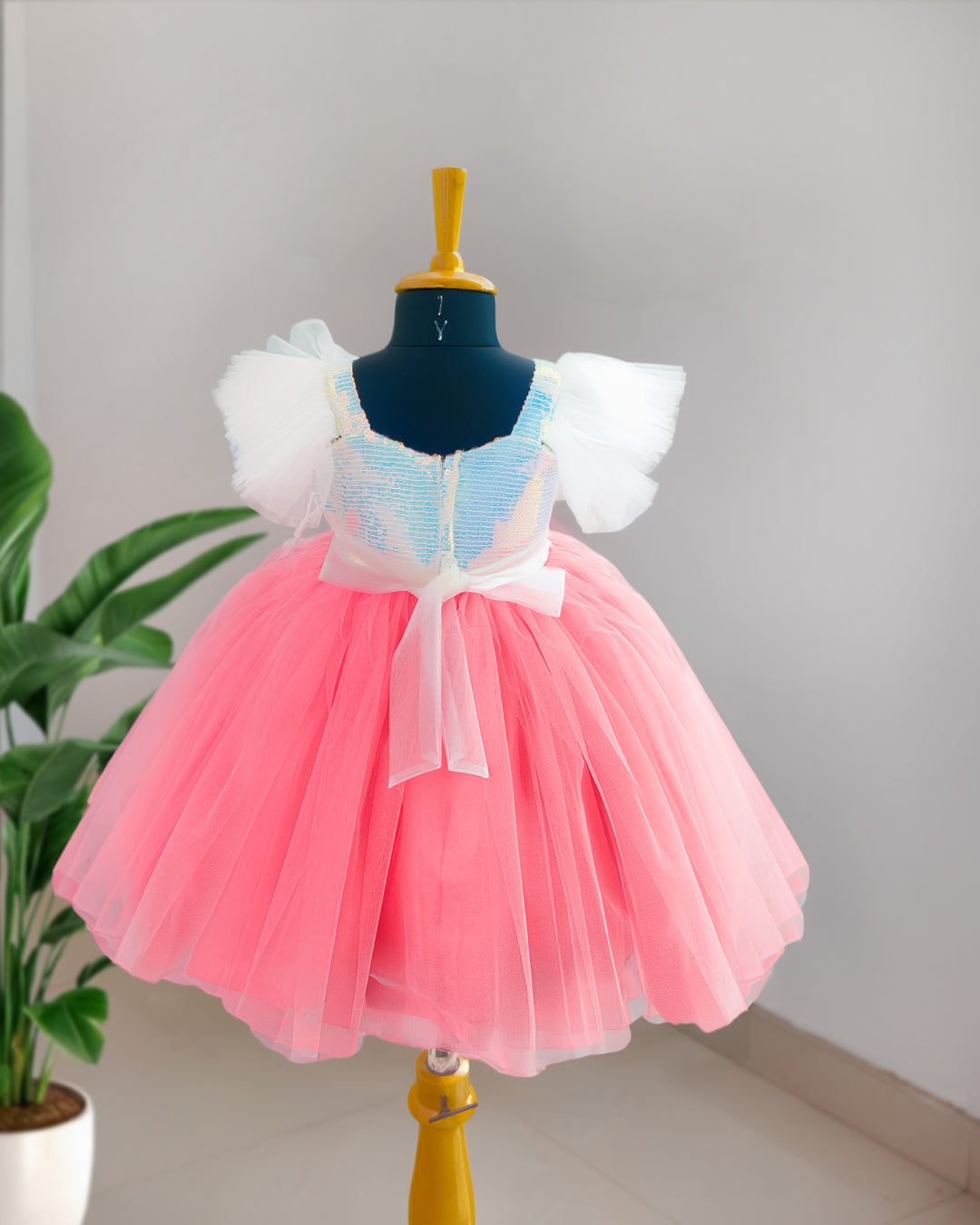 Full look – peach white glitter sequins birthday dress for baby girl, Stanwells Kids