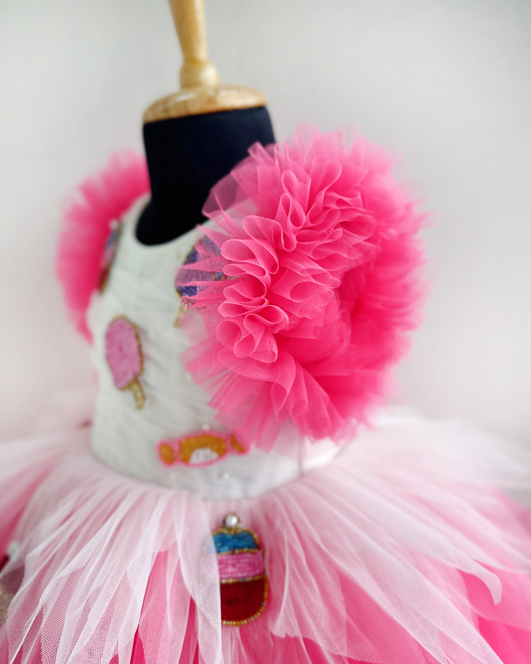 Peach and White Candy Popsicle Theme Frock – Handworked Applique Birthday Dress for Baby Girls by Stanwells Kids