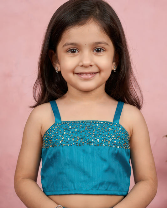 Baby girl peacock lehenga birthday dress in premium silk with handwork