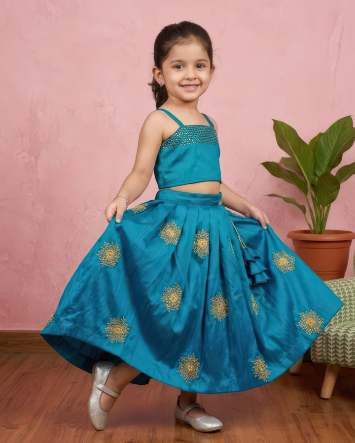 Baby girl peacock lehenga birthday dress in premium silk with handwork