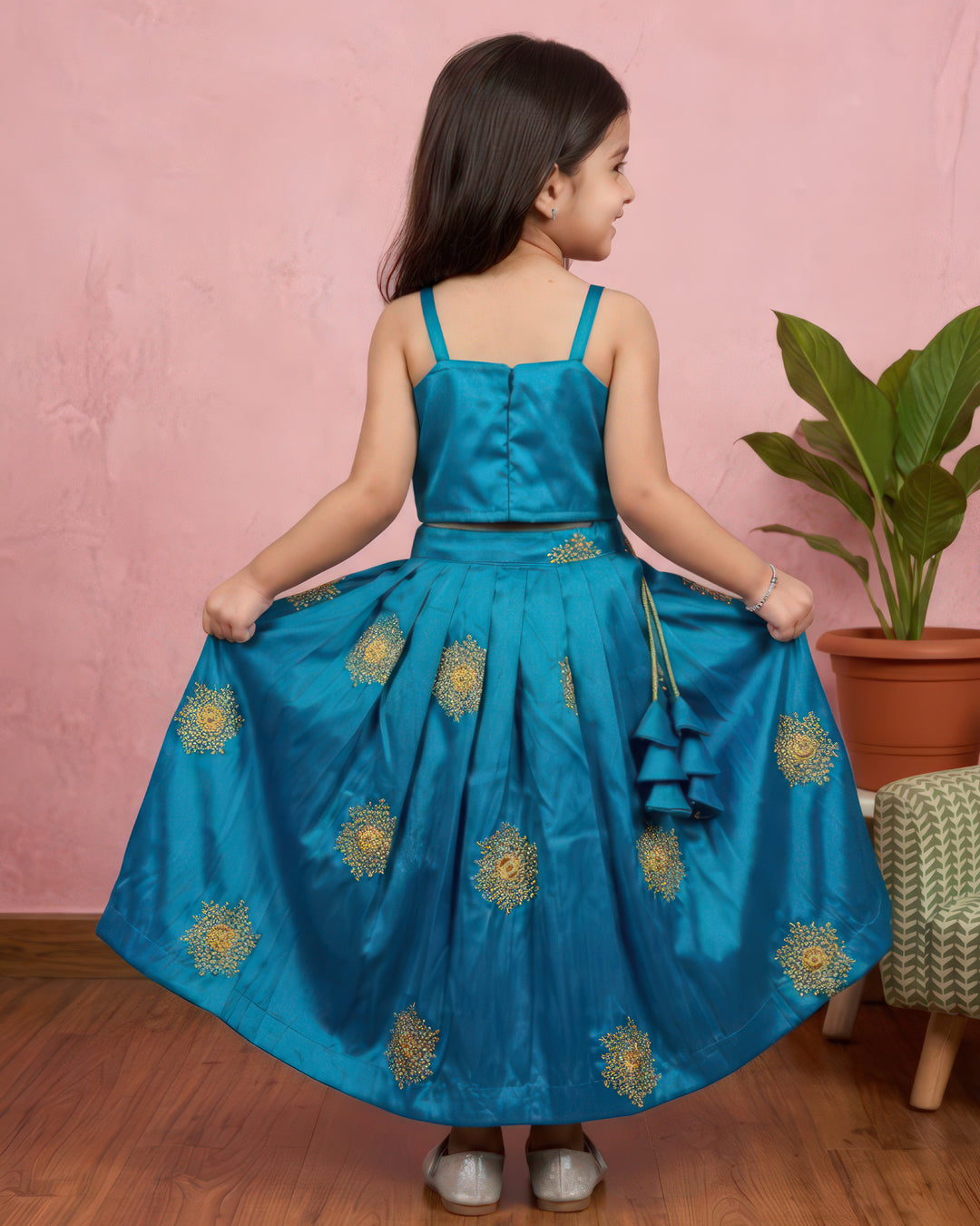 Baby girl peacock lehenga birthday dress in premium silk with handwork