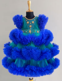 Peacock Royal Blue Heavy Handwork Ruffles Birthday Frock for Baby Girl – Stanwells Kids